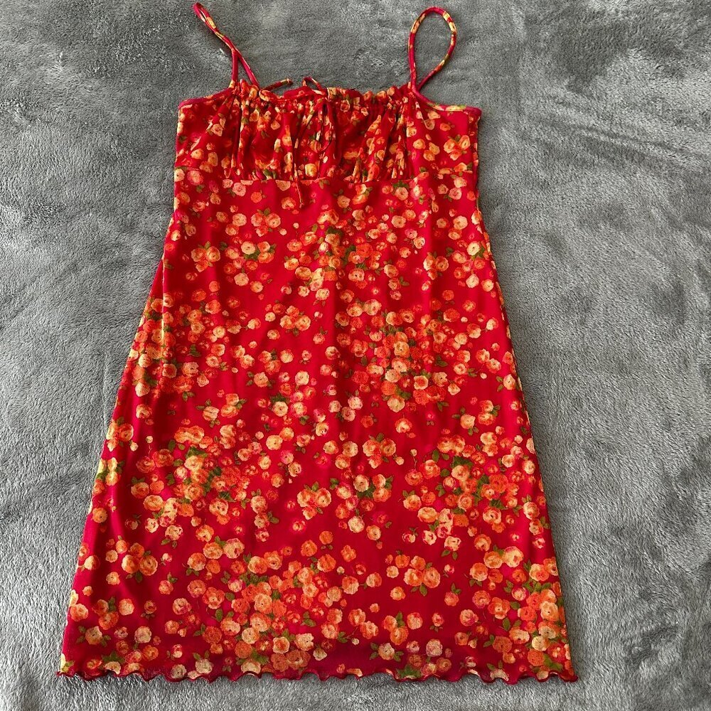 Xhilaration 90s Y2K Babydoll Slip Dress LARGE Mesh Fairy Whimsigoth Floral